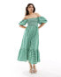 Esmee off shoulder puff sleeve gingham ruched bust maxi beach dress in dark green