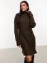 Фото #1 товара Threadbare Naveah roll neck ribbed mini jumper dress in chocolate brown