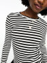 JDY ribbed long sleeve top in black and white stripe