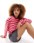 Фото #1 товара Monki long sleeve top in red and pink stripes