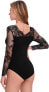 Фото #4 товара DIDK Women's Lace Bodysuit V-Neck Body Suits Lace Appliques Plain Elegant Bodysuits Tops Overalls