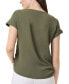 ფოტო #3 პროდუქტის Women's Crewneck Short-Sleeve Button-Trim Top