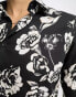 Devils Advocate Tall slim fit long sleeve floral shirt in black and white