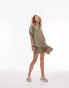 Topshop co-ord textured cheesecloth short sleeve shirt in khaki Зеленый, L - EU 44 - фото #3