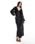 Never Fully Dressed sheer sleeve contrast satin maxi dress in black