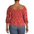 No Boundaries Peplum Top Women's 2X Red Floral Pleated Cotton Off the Shoulder