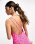 Фото #2 товара Vila floral cami midi dress with back detail in bright pink