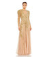 ფოტო #1 პროდუქტის Women's Beaded Illusion Puff Sleeve Gown