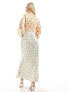 Never Fully Dressed Petite balloon sleeve metallic maxi dress in contrast print