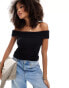 Фото #1 товара Stradivarius fold over seamless bardot top in black