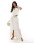 Фото #1 товара Vero Moda mix and match linen touch tie waist column maxi skirt with front split in beige