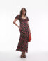 Topshop ruched sleeve occasion dress in red floral print Красный, 34 - фото #2