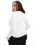 4th & Reckless Plus exclusive embroidered logo ribbed long sleeve top in white