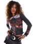 Basic Pleasure Mode highway print mesh long sleeve top in multi