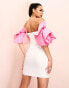 Фото #9 товара ASOS LUXE corsage sleeve belted mini dress in white & pink