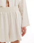 4th & Reckless linen blend shirred waist shorts co-ord in beige