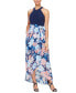 Women's Twist-Neck Floral-Skirt Maxi Dress