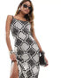 Фото #4 товара In The Style crochet cami maxi dress in black and white patchwork