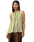 Women's Silk Twill Halter Neck Top Green-white pinstripe, Large - фото #1