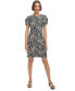 Petite Printed Round-Neck Ruched-Sleeve Dress sky capt/i, 6P - фото #1