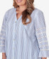 Фото #4 товара Plus Size Bayou Pinstripe Embroidered Button Down Top