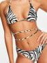 Фото #1 товара Public Desire zebra tie waist bikini top in black and white