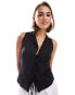 Mango tie front sleeveless blouse in black