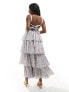 Фото #5 товара Abercrombie & Fitch tiered maxi dress with lace up back in blue floral