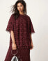 ASOS EDITION floral cutwork oversized tshirt co-ord in burgundy Красный, 44 - фото #3