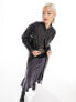 Фото #3 товара COLLUSION longline distressed faux leather biker jacket in black