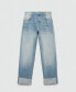 Women's Turned-Up Straight Jeans Голубой, 8 - фото #2