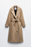 Фото #8 товара Длинное пальто из смесовой шерсти с поясом ZARA