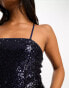 Фото #3 товара Collective the Label Petite lace up back stretch sequin bodysuit in midnight blue