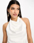 4th & Reckless satin halterneck cowl detail top in white