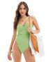 Mango textured ring detail strapless swimsuit in light green