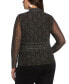 Plus Size Printed Ruched Mesh Mock Neck Long Sleeve Top