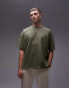 Topman extreme oversized fit washed t-shirt with raw sleeve and hem in washed khaki