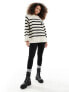 Object knitted round neck jumper in cream mono stripe