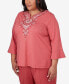 ფოტო #4 პროდუქტის Plus Size Sedona Sky Split Neck Floral Embroidered Top