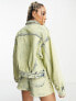 Signature 8 co-ord acid wash denim jacket in lime