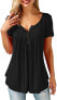 Фото #8 товара Amoretu Women's V-Neck Button Down Blouse, Solid Tunic Long Sleeve / Short Sleeve Tops
