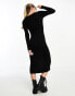 New Look v neck ribbed knitted midi dress with side split in black