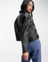 Фото #4 товара ASOS DESIGN textured premium real leather biker jacket in black