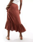 Фото #2 товара New Look wrap ruffle midi skirt in teracotta