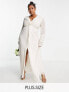 Фото #1 товара Hope & Ivy Plus Bridal tiered sleeve embroidered maxi dress in ivory