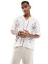 Фото #1 товара Abercrombie & Fitch embroidered short sleeve linen blend shirt in white