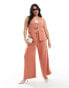 ASOS DESIGN Curve wide leg trousers with beaded tie detail in textured rust Красный, 46 - фото #1