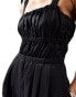 & Other Stories linen blend wide leg jumpsuit with ruche bodice detail and square neckline in black