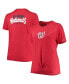 ფოტო #1 პროდუქტის Women's Red Washington Nationals Plus Size 2-Hit Front Knot T-shirt