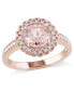 ფოტო #1 პროდუქტის Morganite (1-1/6 ct. t.w.) and Diamond (1/8 ct. t.w.) Floral Halo Ring in 18k Rose Gold Over Silver
